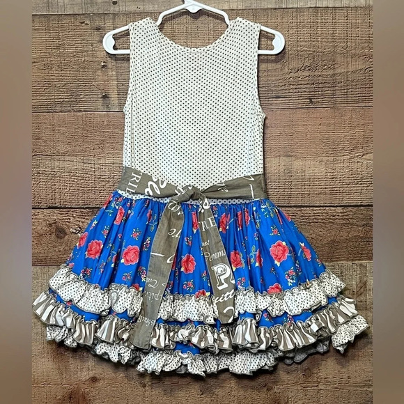Mustard Pie Girls size 4T Sundress with Ruffle Tiered Skirt Floral Polka Dot - Picture 2 of 6